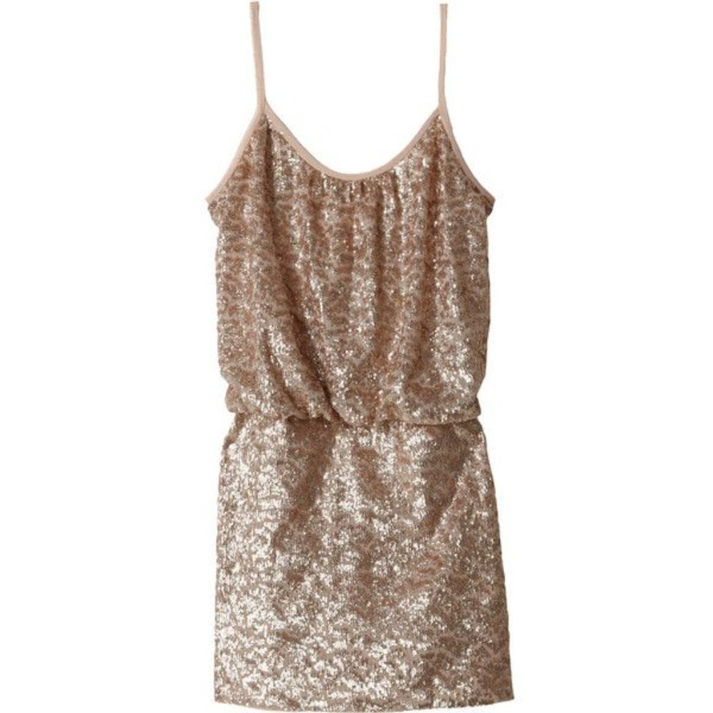 Rebecca Taylor Sequin Cami Dress Beautiful Gold Rose Gold Cream Color